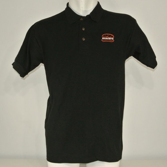 HARVEY'S Hamburgers Employee Uniform Polo Shirt Black NEW Size S Small - Picture 1 of 6